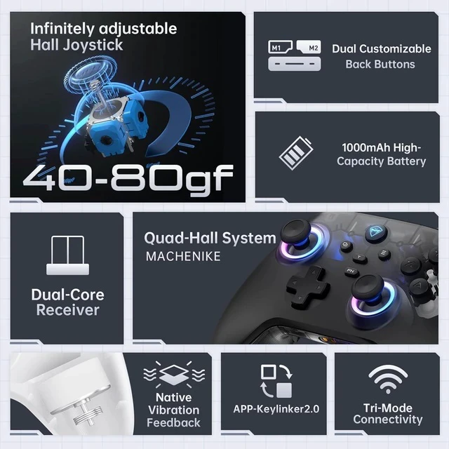 Alt view image 2 of 7 - G3V2 Bluetooth Controller for Pc/Switch/Ios/Android, Hall Effect Joysticks, RGB Lighting Gaming Controller,2 Programmable Buttons,1000mah Battery With Charging Station, Pink