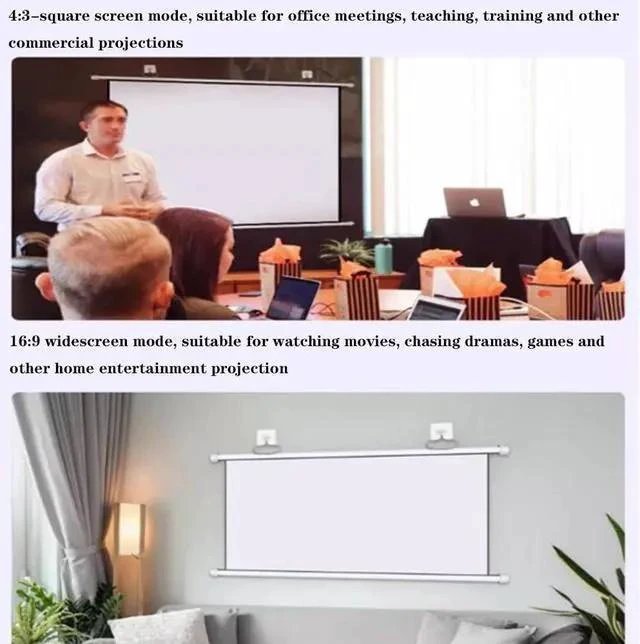 Alt view image 5 of 7 - Drop Down Projector Screen Wall Mount Projector Screen Foldable Design 60 Inch Portable Anti-Crease Projection Screen for Movie Home Theater