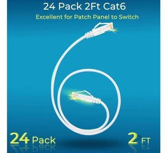Alt view image 2 of 7 - Patch Cables Cat6/ Cat6a 2ft (24 Pack) Slim, Cat6a Ethernet Patch Cable 10G Support, Snagless Cat 6 Patch Cable for Patch Panel to Switch, Flexiable Cat6 Ethernet Cable White