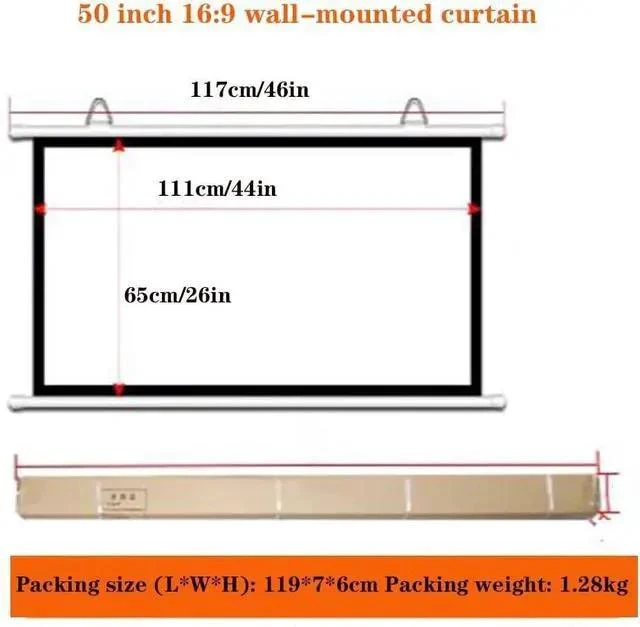Alt view image 7 of 7 - Drop Down Projector Screen Wall Mount Projector Screen Foldable Design 60 Inch Portable Anti-Crease Projection Screen for Movie Home Theater