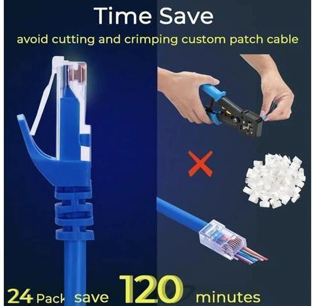 Alt view image 3 of 7 - Patch Cables Cat6 1ft (24 Pack), Ethernet Patch Cable 10G, Cat 6 Patch Cable for Patch Panel to Switch, Flexiable Cat 6 Ethernet Cable with Gold Plated Black 1 ft. Blue