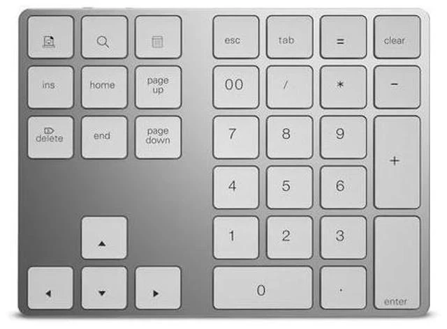 Main image of Wireless Number Keyboard 34-Keys Numeric Keypad + USB Type-C Hub Bluetooth Numeric Keypad,Rechargeable Wireless Number Pad Slim External Numpad Keyboard Data Entry, for Windows, OS, Android(Silver)