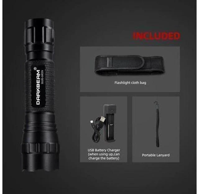 Alt view image 6 of 7 - Green Light Flashlight Tactical LED Rechargeable, Zoomable Portable Handheld Green-Light for Fishing Hunting Detector Astrophotography