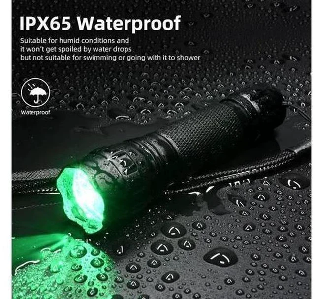 Alt view image 4 of 7 - Green Light Flashlight Tactical LED Rechargeable, Zoomable Portable Handheld Green-Light for Fishing Hunting Detector Astrophotography