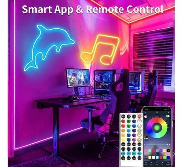 Alt view image 2 of 7 - 50ft LED Neon Strip Light with Remote APP Control IP65 Waterproof Flexible neon LED Rope Lights 24V RGB neon LED Lights for Bedroom Room Outdoors Dcor