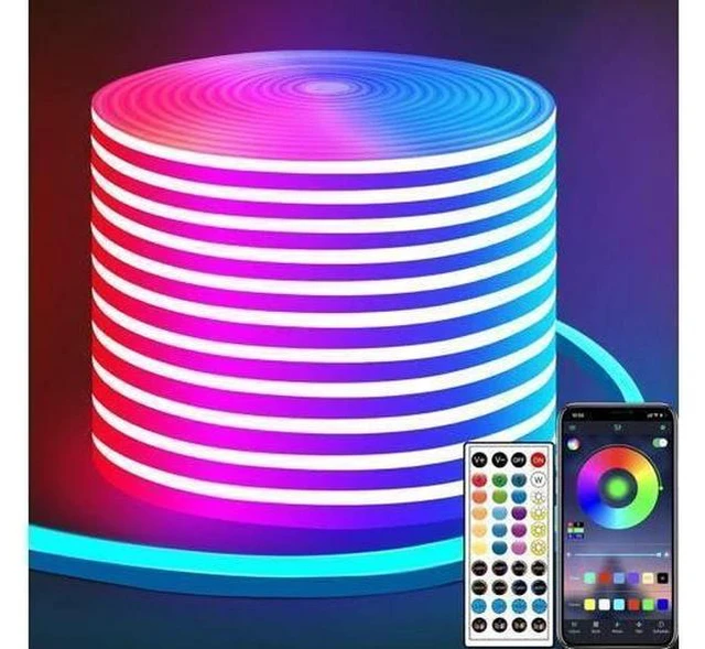 Main image of 50ft LED Neon Strip Light with Remote APP Control IP65 Waterproof Flexible neon LED Rope Lights 24V RGB neon LED Lights for Bedroom Room Outdoors Dcor