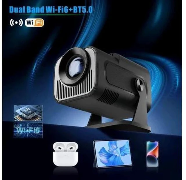 Alt view image 2 of 7 - Projector Screen HY-320 Mini Portable Newly Native 720P H713 Android 11 4K Projector 320 ANSI Wifi6 BT5.0 Cinema Outdoor Rotable Projector