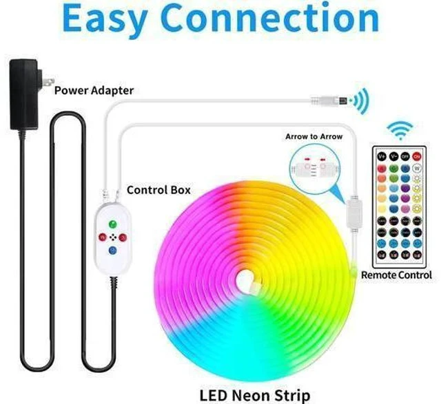 Alt view image 7 of 7 - 50ft LED Neon Strip Light with Remote APP Control IP65 Waterproof Flexible neon LED Rope Lights 24V RGB neon LED Lights for Bedroom Room Outdoors Dcor