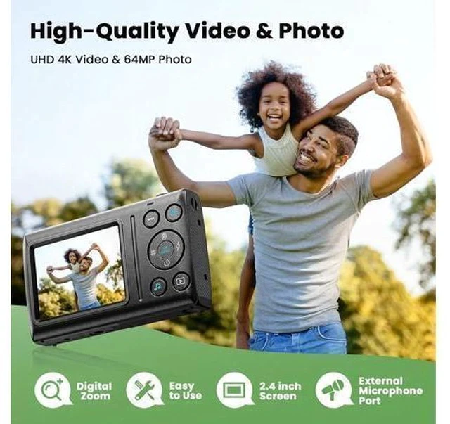 Alt view image 4 of 7 - 4K Digital Camera 64MP Auto Focus Video Camera with 32GB Card 18X Zoom 2 Batteries Compact Vlog Camera for Beginner Student Kids Teen Black
