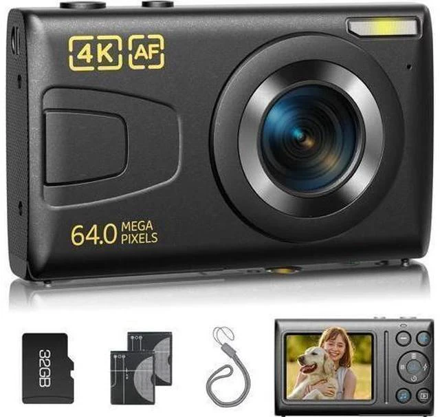 Main image of 4K Digital Camera 64MP Auto Focus Video Camera with 32GB Card 18X Zoom 2 Batteries Compact Vlog Camera for Beginner Student Kids Teen Black