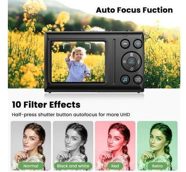 Alt view image 3 of 7 - 4K Digital Camera 64MP Auto Focus Video Camera with 32GB Card 18X Zoom 2 Batteries Compact Vlog Camera for Beginner Student Kids Teen Black