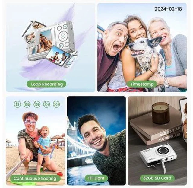 Alt view image 5 of 7 - 4K Digital Camera 64MP Auto Focus Video Camera with 32GB Card 18X Zoom 2 Batteries Compact Vlog Camera for Beginner Student Kids Teen Black