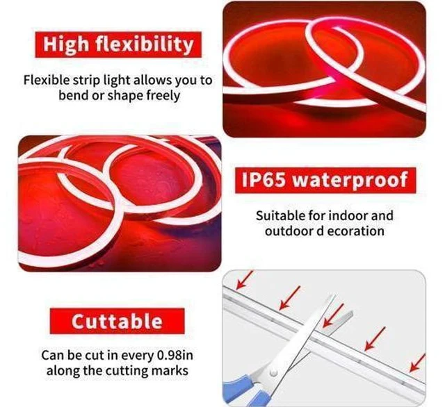 Alt view image 6 of 7 - 50ft LED Neon Strip Light with Remote APP Control IP65 Waterproof Flexible neon LED Rope Lights 24V RGB neon LED Lights for Bedroom Room Outdoors Dcor