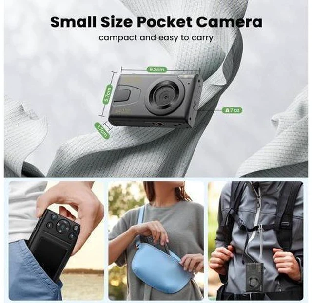 Alt view image 6 of 7 - 4K Digital Camera 64MP Auto Focus Video Camera with 32GB Card 18X Zoom 2 Batteries Compact Vlog Camera for Beginner Student Kids Teen Black