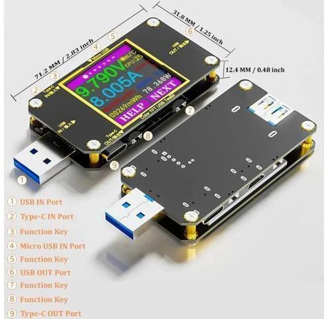 Alt view image 2 of 7 - USB C Power Meter Tester, Voltmeter Ammeter Load Tester, Voltage and Current Monitor With Braided C to C Cable (1.5Ft/50cm) - Test Cable Speed - PD 2.0/3.0 QC 2.0/3.0/4.0