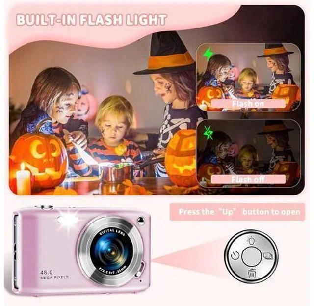 Alt view image 3 of 7 - Digital Camera, FHD 4K Point and Shoot Camera with 2.88' IPS Screen, 48MP Video, 16X Zoom, Macro Mode, Flash - Compact Beginner Camera for Teens, Pink
