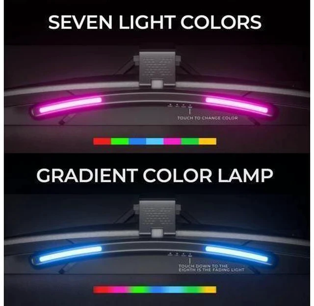 Alt view image 3 of 5 - Geisofu Monitor Light Bar Curved with RGB Backlight,Computer Screen Lamp for Eye Caring,Dual Light Source with Touch Control Timed Computer Light Bar,Gaming Accessories for Home Office Game