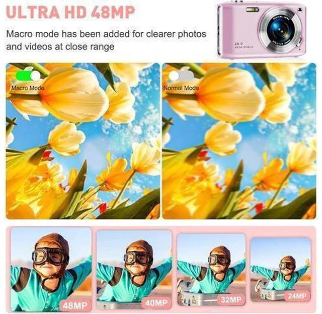 Alt view image 2 of 7 - Digital Camera, FHD 4K Point and Shoot Camera with 2.88' IPS Screen, 48MP Video, 16X Zoom, Macro Mode, Flash - Compact Beginner Camera for Teens, Pink