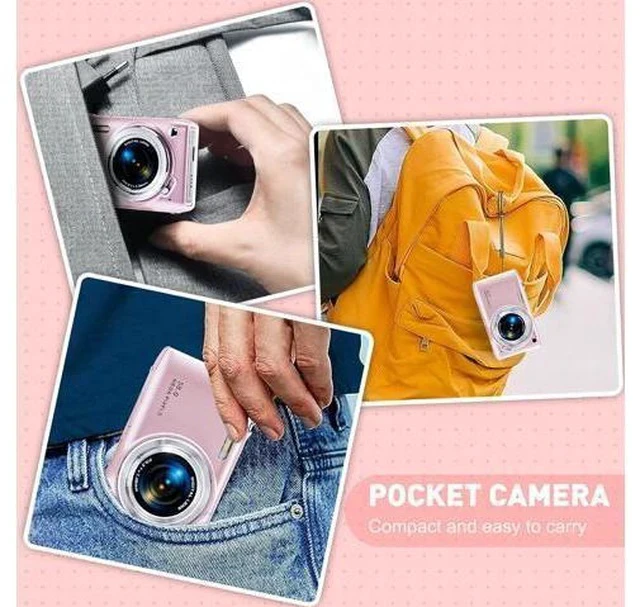 Alt view image 6 of 7 - Digital Camera, FHD 4K Point and Shoot Camera with 2.88' IPS Screen, 48MP Video, 16X Zoom, Macro Mode, Flash - Compact Beginner Camera for Teens, Pink