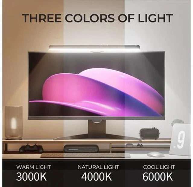 Alt view image 2 of 5 - Geisofu Monitor Light Bar Curved with RGB Backlight,Computer Screen Lamp for Eye Caring,Dual Light Source with Touch Control Timed Computer Light Bar,Gaming Accessories for Home Office Game