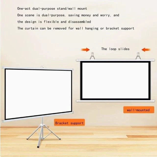 Alt view image 3 of 7 - Projector Screen Tripod Stand 16:9/4:3 4K Movie Screen Wall/Ceiling Mount Portable Foldable Anti-Crease Projector Screen Adjustable Screen Height