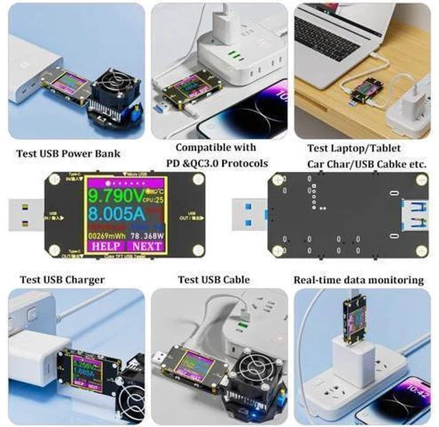 Alt view image 5 of 7 - USB C Power Meter Tester, Voltmeter Ammeter Load Tester, Voltage and Current Monitor With Braided C to C Cable (1.5Ft/50cm) - Test Cable Speed - PD 2.0/3.0 QC 2.0/3.0/4.0
