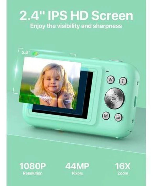 Alt view image 2 of 7 - Digital Camera, FHD 1080P Kids Camera with 32GB SD Card 16X Digital Zoom Portable Small Camera, Compact Point and Shoot Camera Mini Digital Camera for Teens Kids Boys Girls Students Seniors - Green