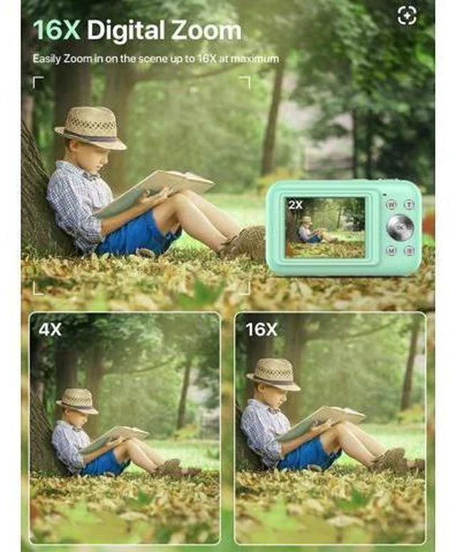 Alt view image 3 of 7 - Digital Camera, FHD 1080P Kids Camera with 32GB SD Card 16X Digital Zoom Portable Small Camera, Compact Point and Shoot Camera Mini Digital Camera for Teens Kids Boys Girls Students Seniors - Green