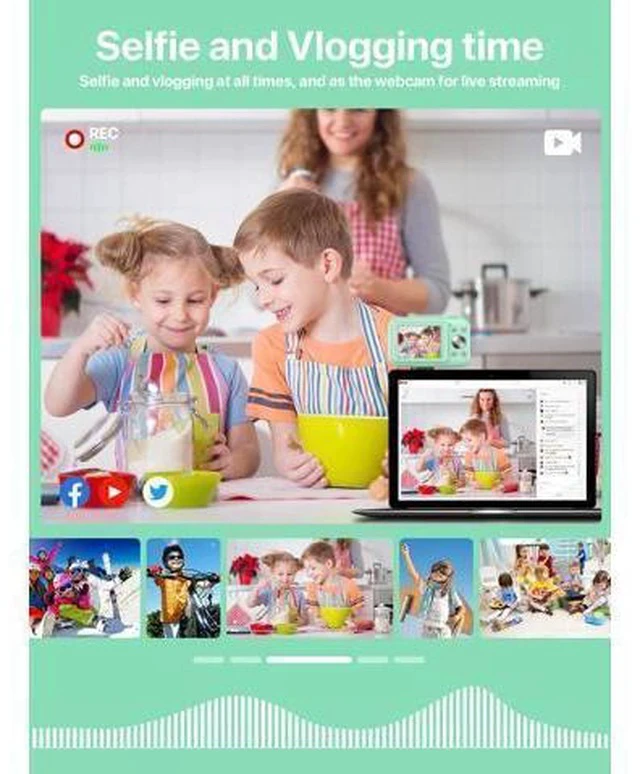 Alt view image 4 of 7 - Digital Camera, FHD 1080P Kids Camera with 32GB SD Card 16X Digital Zoom Portable Small Camera, Compact Point and Shoot Camera Mini Digital Camera for Teens Kids Boys Girls Students Seniors - Green