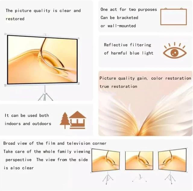 Alt view image 5 of 7 - Projector Screen Tripod Stand 16:9/4:3 4K Movie Screen Wall/Ceiling Mount Portable Foldable Anti-Crease Projector Screen Adjustable Screen Height