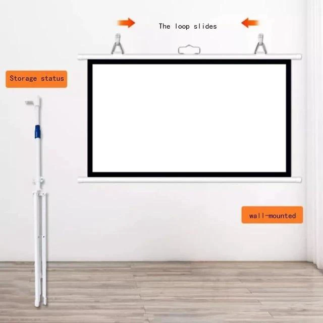 Alt view image 6 of 7 - Projector Screen Tripod Stand 16:9/4:3 4K Movie Screen Wall/Ceiling Mount Portable Foldable Anti-Crease Projector Screen Adjustable Screen Height