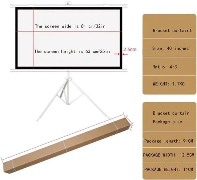 Alt view image 7 of 7 - Projector Screen Tripod Stand 16:9/4:3 4K Movie Screen Wall/Ceiling Mount Portable Foldable Anti-Crease Projector Screen Adjustable Screen Height