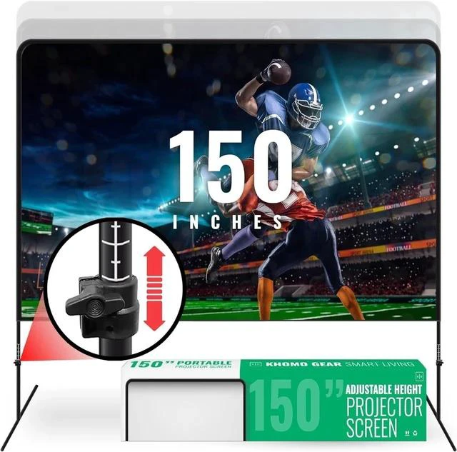 Main image of Adjustable Height Projector Screen - 150 Inch Indoor & Outdoor Projector Screen with Carry Bag for Office and Home Theater Portable Projector Screen