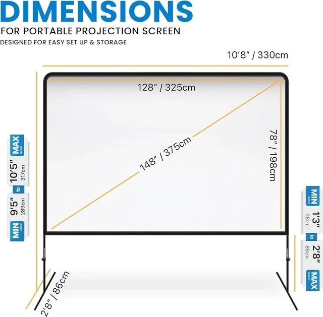 Alt view image 2 of 7 - Adjustable Height Projector Screen - 150 Inch Indoor & Outdoor Projector Screen with Carry Bag for Office and Home Theater Portable Projector Screen