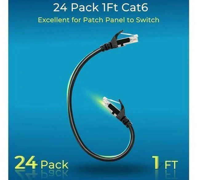 Alt view image 2 of 7 - Patch Cables Cat6 1ft (24 Pack), Ethernet Patch Cable 10G, Cat 6 Patch Cable for Patch Panel to Switch, Flexiable Cat 6 Ethernet Cable with Gold Plated Black