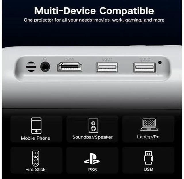 Alt view image 2 of 7 - Mini Projector Bluetooth, Fully Sealed Portable Projector, 75% Zoom & Low Noise, Movie Projector for Phone/Laptop/Stick/HDMI/USB-Gray 400 ANSI