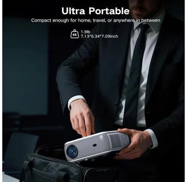Alt view image 4 of 7 - Mini Projector Bluetooth, Fully Sealed Portable Projector, 75% Zoom & Low Noise, Movie Projector for Phone/Laptop/Stick/HDMI/USB-Gray 400 ANSI