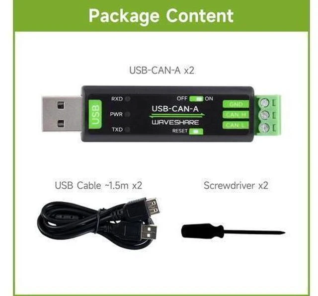Alt view image 2 of 5 - 2PCS Waveshare USB to CAN Adapter Model A, STM32 Chip Solution, Multiple Working Modes, Multi-System Compatible