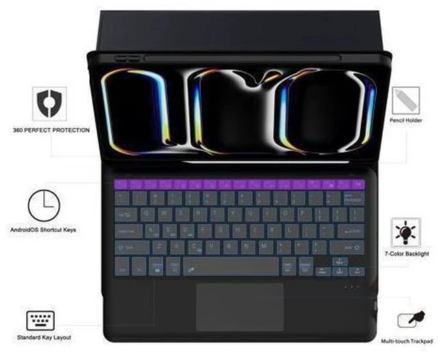 Alt view image 3 of 7 - for 2024 iPad Pro 13-inch (M4) Case with Keyboard - 7 Color Backlit Detachable Tablet Keyboard Cover with Touchpad - 13" iPad Pro (M4, 2024) Magnetic Keyboard Case with Pencil Holder & Kickstand Black