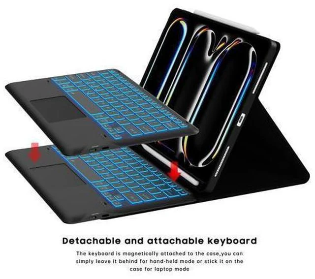Alt view image 4 of 7 - for 2024 iPad Pro 13-inch (M4) Case with Keyboard - 7 Color Backlit Detachable Tablet Keyboard Cover with Touchpad - 13" iPad Pro (M4, 2024) Magnetic Keyboard Case with Pencil Holder & Kickstand Black