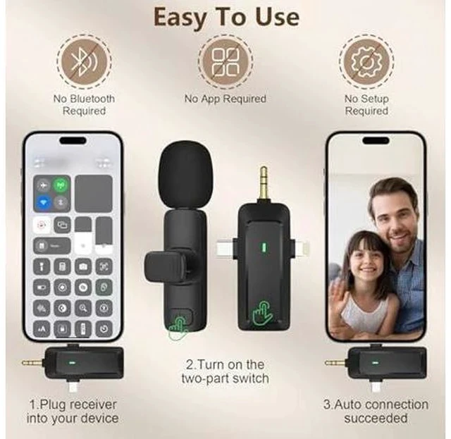 Alt view image 5 of 7 - Wireless Lavalier Microphone for iPhone - Android Phone/Camera/Computer/Laptop, Professional Dual Lapel Mic with USB-C/3.5mm/USB Plug for Video Recording, Vlog, YouTube, TikTok