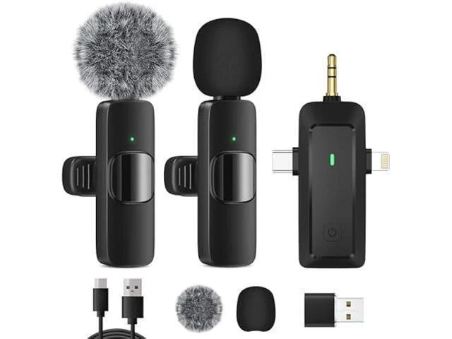 Alt view image 6 of 7 - Wireless Lavalier Microphone for iPhone - Android Phone/Camera/Computer/Laptop, Professional Dual Lapel Mic with USB-C/3.5mm/USB Plug for Video Recording, Vlog, YouTube, TikTok