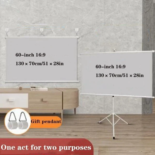Alt view image 7 of 7 - Projector Screen with Tripod Stand 60 Inch 16:9 4K Projector Screen Portable Anti-Crease Projection Screen for Movie Home Theater Office Classroom