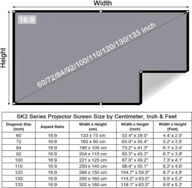 Alt view image 5 of 6 - Projector Screen Screen Portable Projection Screen Anti-Light Projector Curtain Metal Reflective Cloth Fabric with Black Border Smart Home(133 inch)