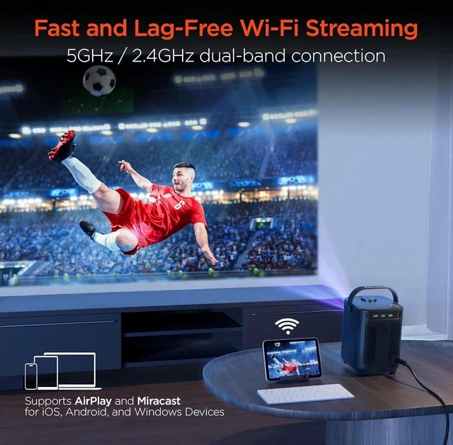 Alt view image 6 of 7 - HyperGear Mini Portable Projector with Wifi & Bluetooth, 5W Speaker, 30-200 Inch Picture, Movies, Games & Streaming, 1280 x 720p HD Resolution Brightness of 160 ANSI Lumens
