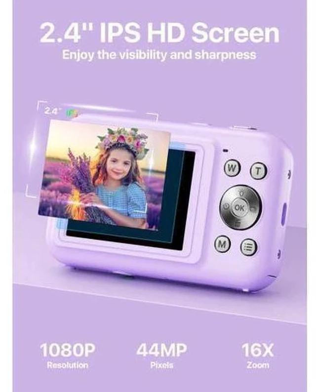 Alt view image 2 of 6 - Digital Camera, FHD 1080P Kids Camera with 32GB SD Card 16X Digital Zoom Portable Small Camera, Compact Point and Shoot Camera Mini Digital Camera for Teens Kids Boys Girls Students Seniors - Purple