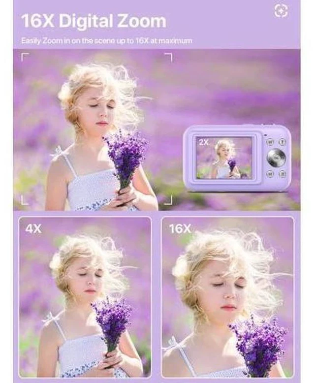 Alt view image 3 of 6 - Digital Camera, FHD 1080P Kids Camera with 32GB SD Card 16X Digital Zoom Portable Small Camera, Compact Point and Shoot Camera Mini Digital Camera for Teens Kids Boys Girls Students Seniors - Purple
