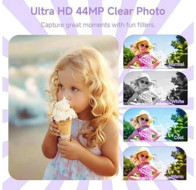 Alt view image 4 of 7 - Digital Camera for Teens, FHD 4K 44MP Digital Camera Purple with 64GB SD Card 16X Digital Zoom, Cameras for Photography Compact Point and Shoot Camera for Teen Boys Girls Kids Camera Digital