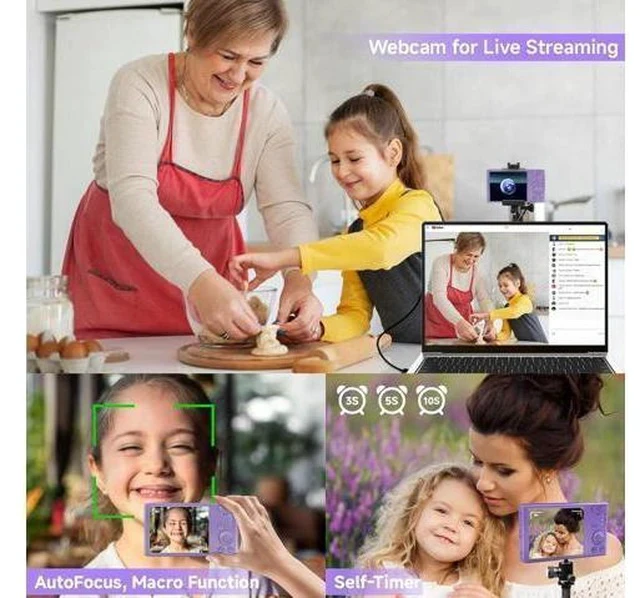 Alt view image 5 of 7 - Digital Camera for Teens, FHD 4K 44MP Digital Camera Purple with 64GB SD Card 16X Digital Zoom, Cameras for Photography Compact Point and Shoot Camera for Teen Boys Girls Kids Camera Digital