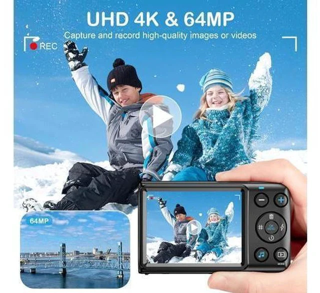 Alt view image 2 of 7 - Digital Camera, 4K Kids Camera for Photography, 64MP MP3 Player Compact Video Camera 18X Digital Zoom Vlogging Camera for YouTube, Auto Focus Point and Shoot Digital Cameras Gift for Students Teens
